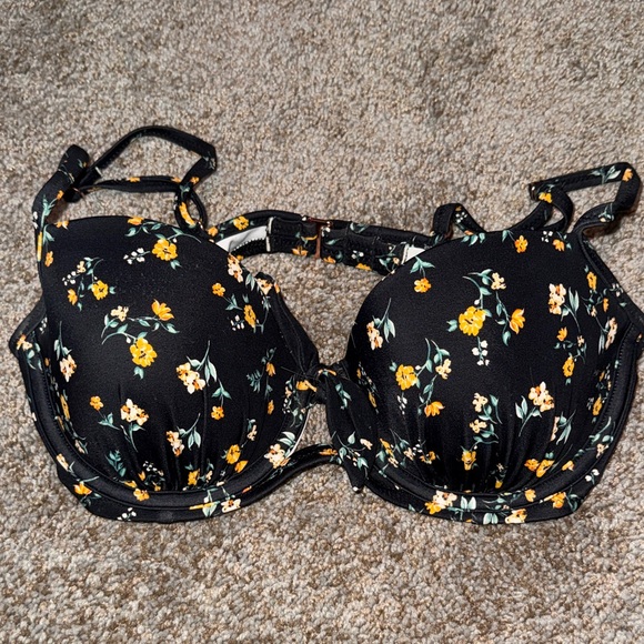 Shade & Shore Other - Shade & Shore Black and Yellow Floral Bikini Top